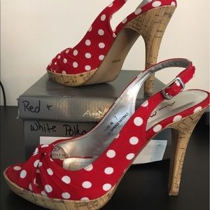 Red and white polka dot heels