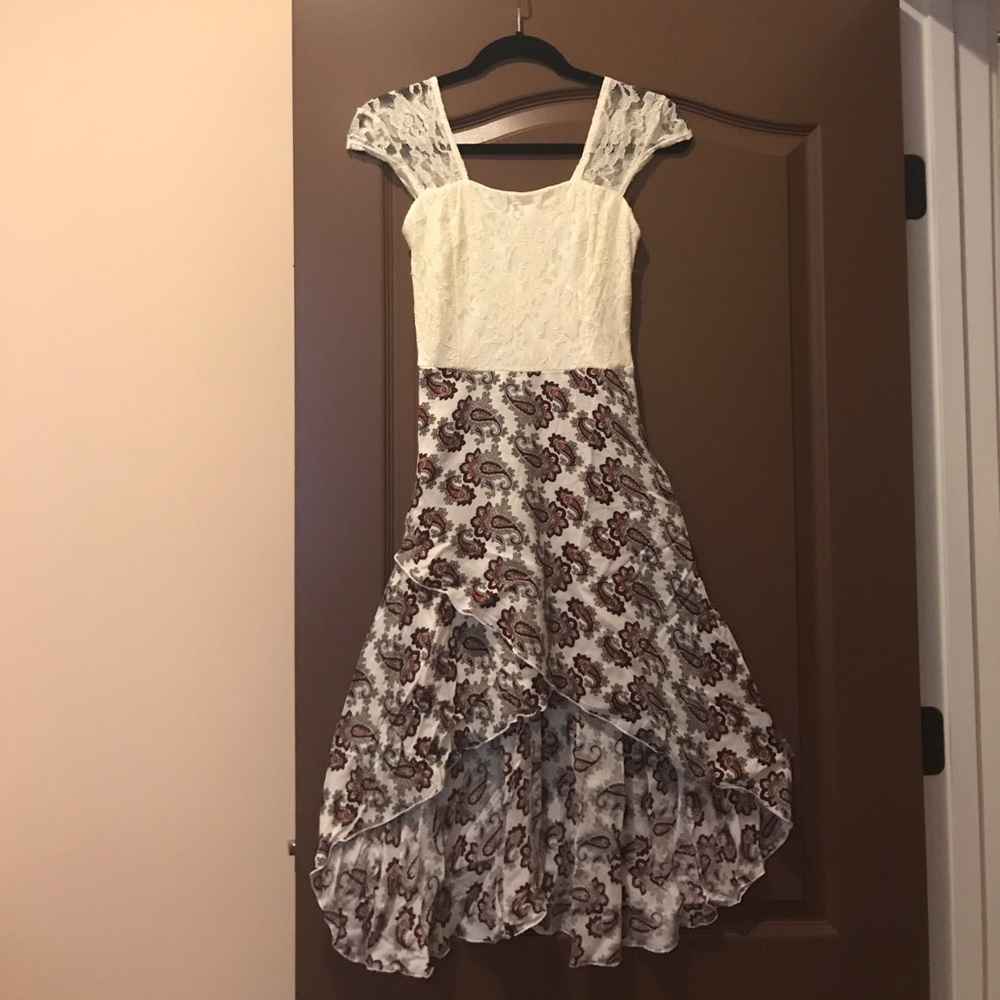 High-Low Dress with Lace Top and Paisley Bottom