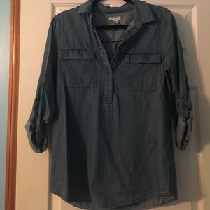 OLD NAVY.  Denim blue half button up shirt.