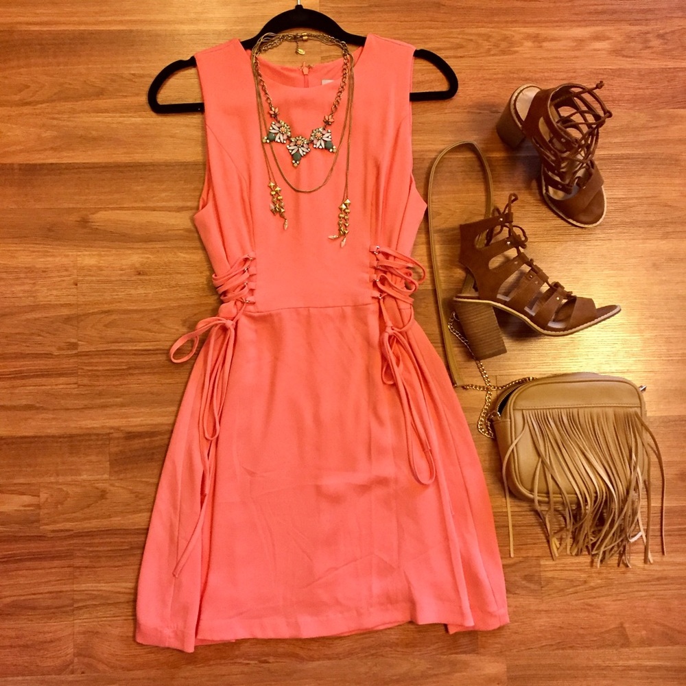 Naked zebra coral lace up corset dress