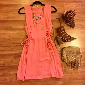 Naked zebra coral lace up corset dress