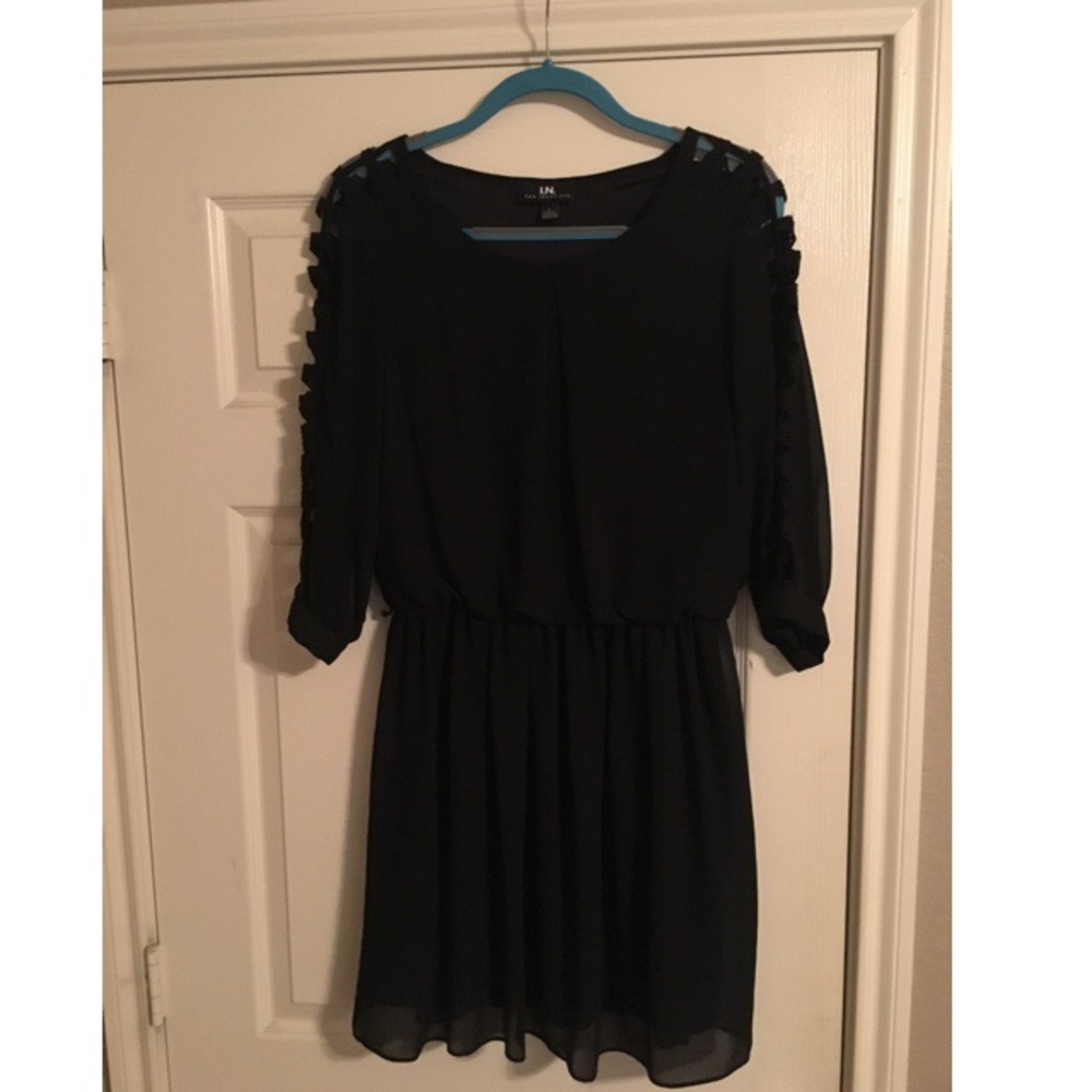 Black long sleeve chiffon dress