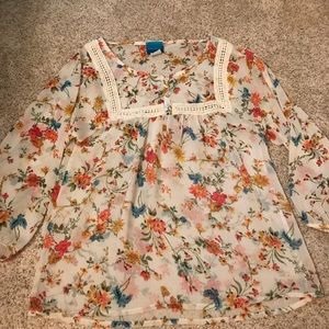 Sheer floral shirt with lace detailing