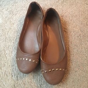 CANDIE'S brown leather gold studded flats.