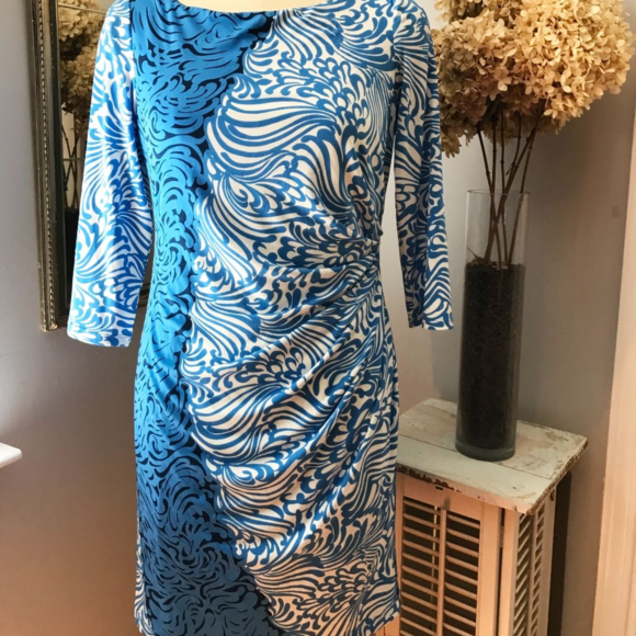 MUSE Blue Dress Draped Back Ruched Slimming 14 - Picture 1 of 6