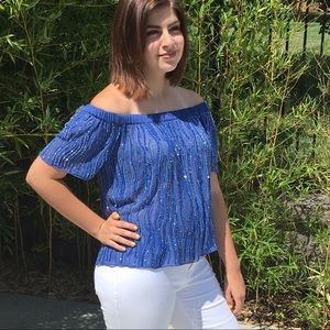 Beautiful blue beaded off shoulder