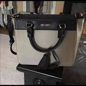 Taupe and black crossbody purse