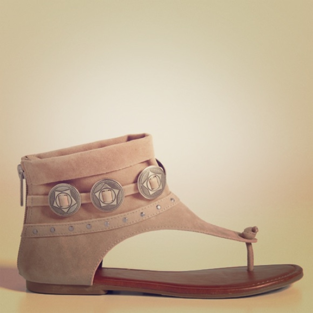 velvet sandal with medallions and studs