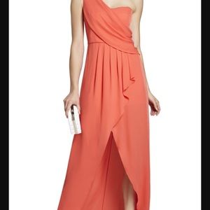 BCBG Kail Draped Coral Bridesmaid Dress