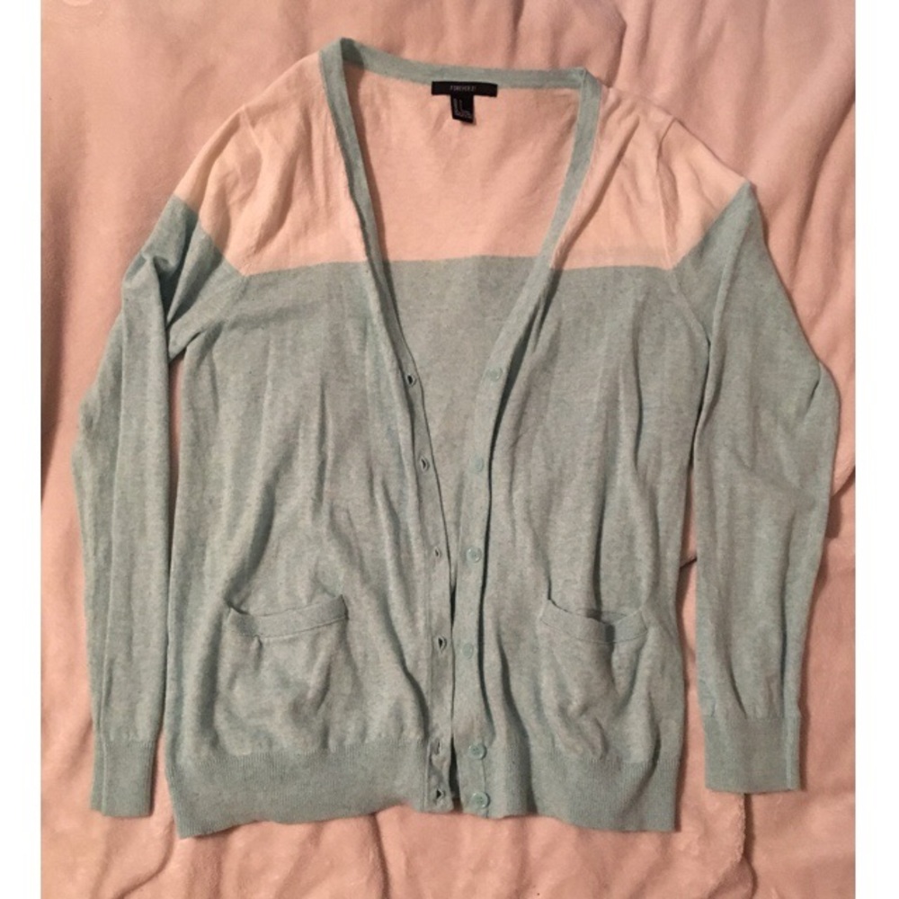 Mint green and white button up cardigan