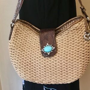 Brighton Straw Turquoise Reptile Purse