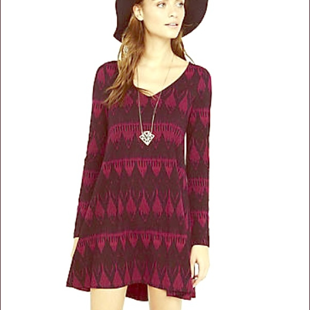 Berry Southwestern Print Trapeze Dress by Express