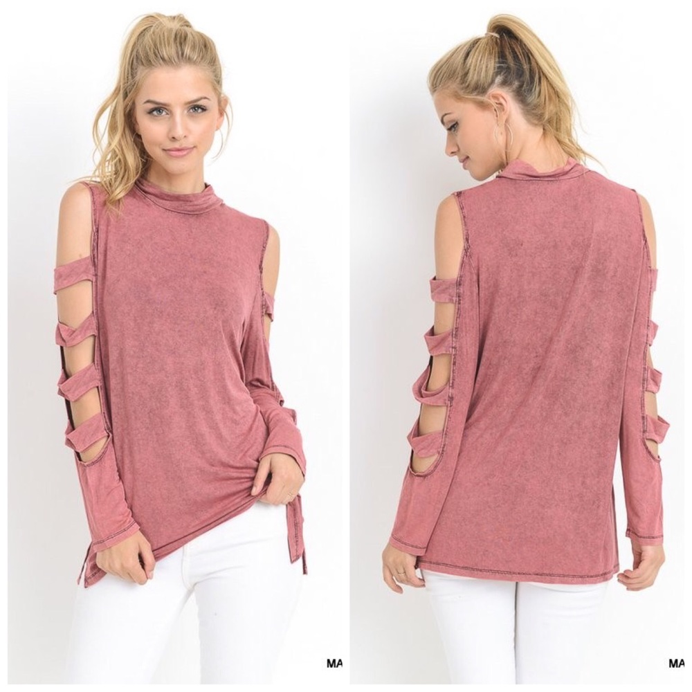 LAST ONE!! Mineral washed Marsala slit sleeve top! - Picture 1 of 3
