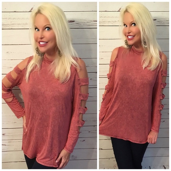 LAST ONE!! Mineral washed Marsala slit sleeve top! - Picture 2 of 3
