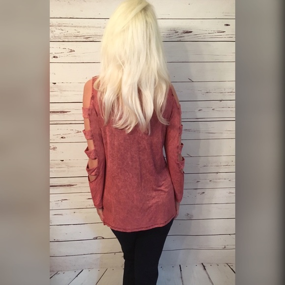 LAST ONE!! Mineral washed Marsala slit sleeve top! - Picture 3 of 3