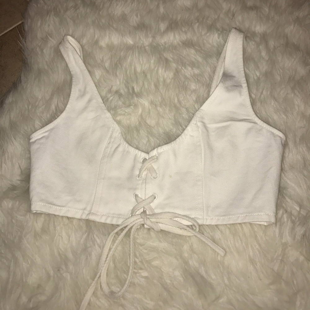 White jean crop top