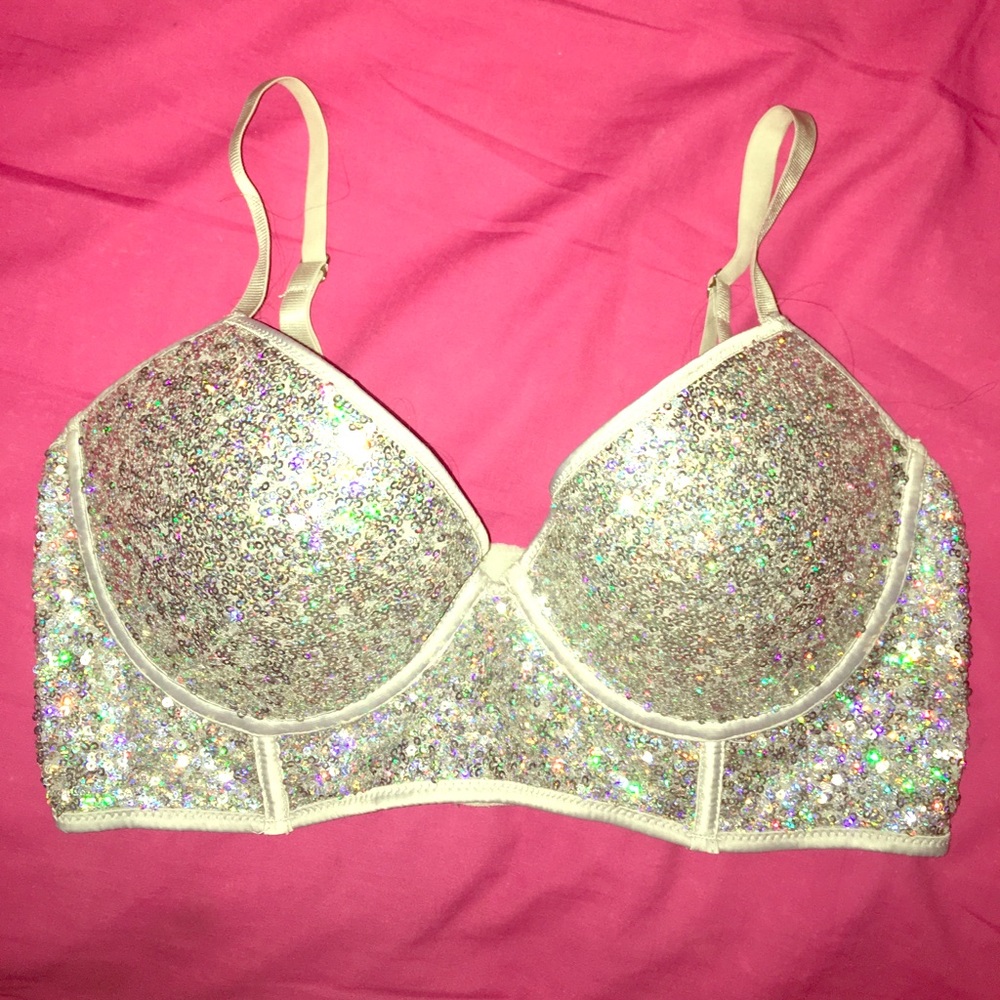 Gray Hologram Sequin Bustier Bra