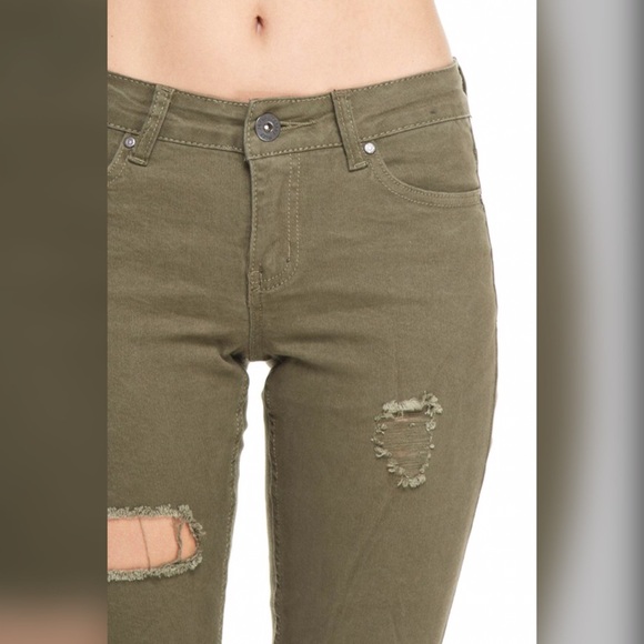 LAST PAIR! Olive Stretch Destroyed Skinny Jeans - Picture 3 of 3