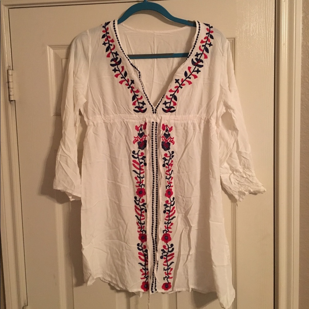 White swim suit cover up with floral print