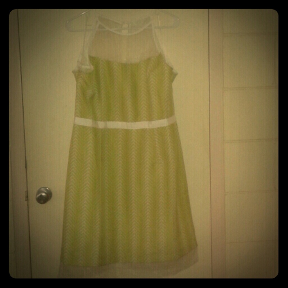 NWT J Taylor Retro lime green dotted dress