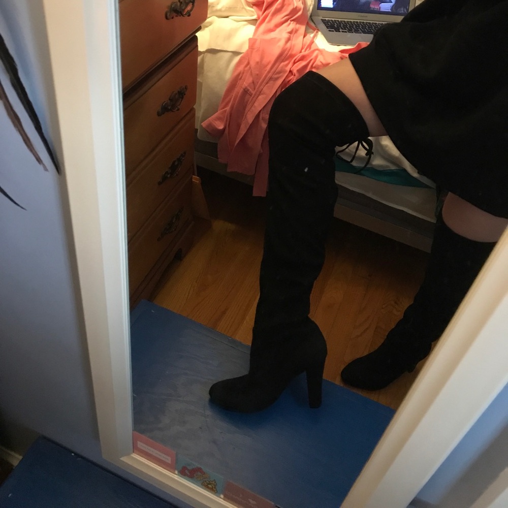 Black suede thigh highs