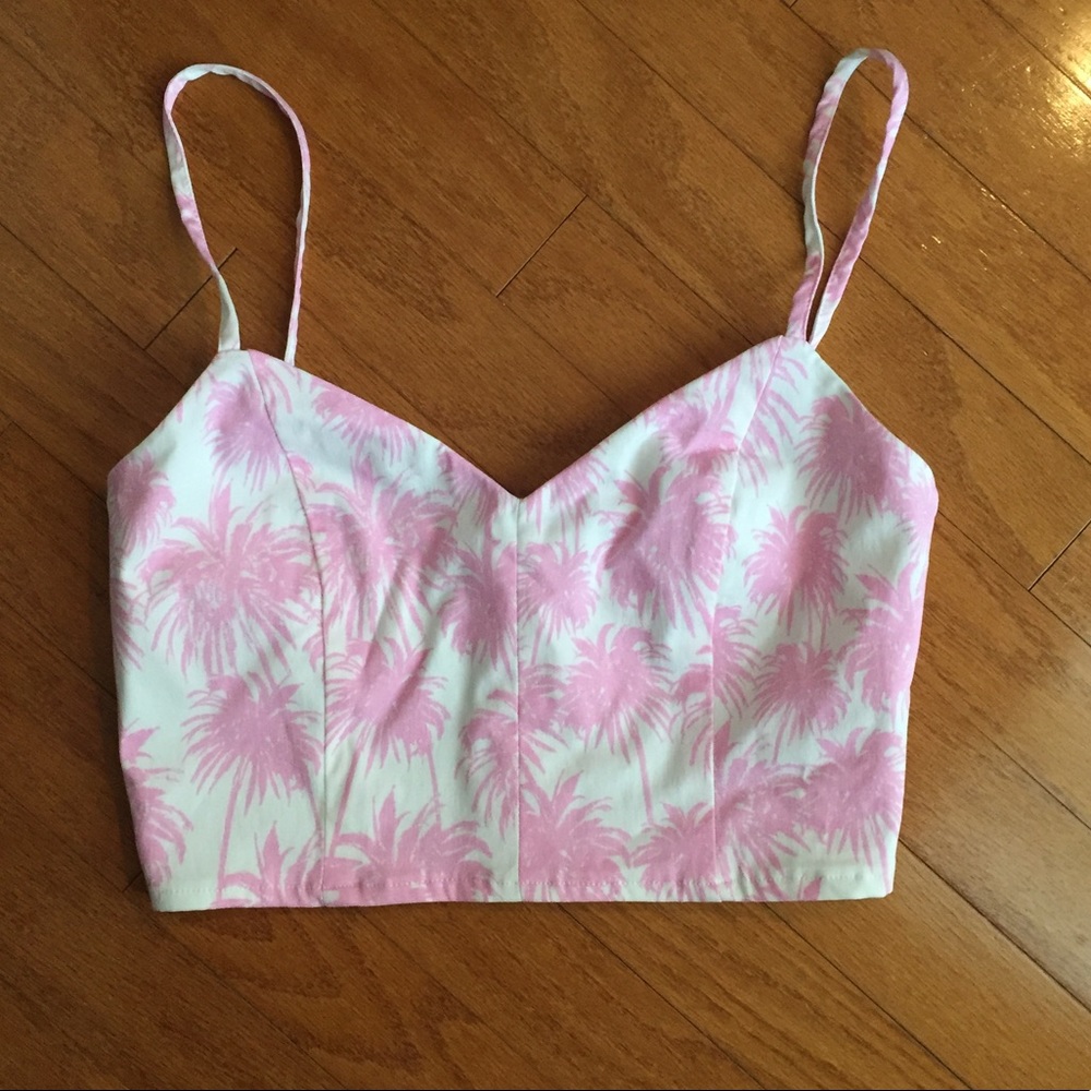 NWOT Pink Tropical Palm Print Crop Top