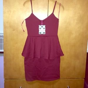 Burgandy Peplum Spaghetti Strap Dress
