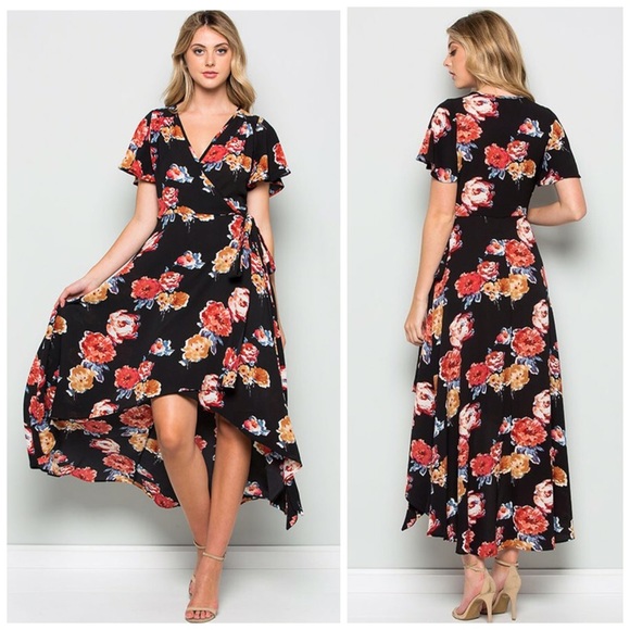 LAST 1💕Stunning hi lo Floral wrap dress in black - Picture 2 of 4