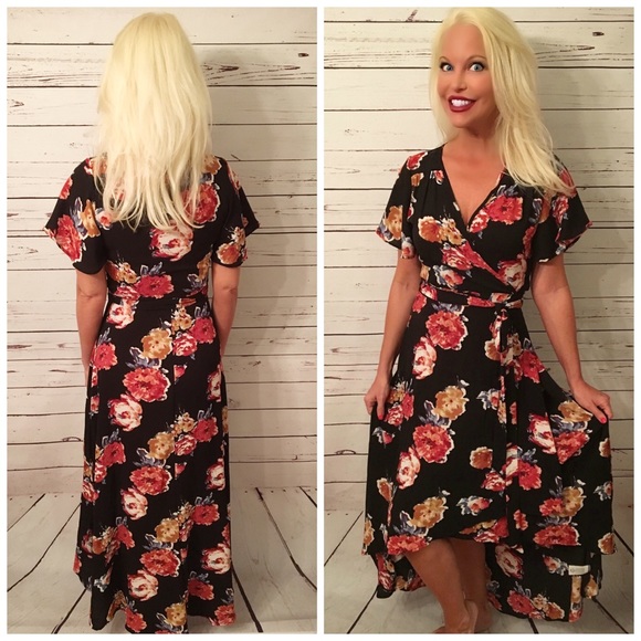 LAST 1💕Stunning hi lo Floral wrap dress in black - Picture 4 of 4