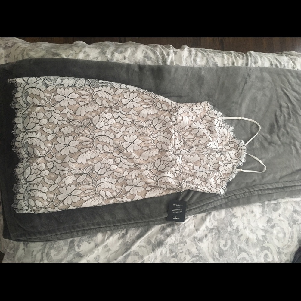 Lulus delicate darling beige lace dress