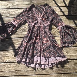 Free People paisley bell sleeve hippie boho dress