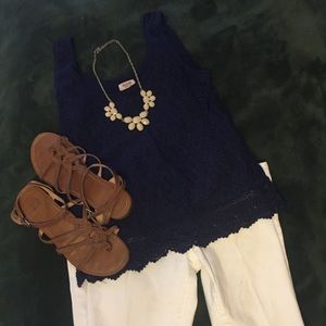 Navy lace knit top