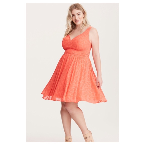 torrid Dresses & Skirts - {HP} TORRID Coral Embroidered Chiffon Dress
