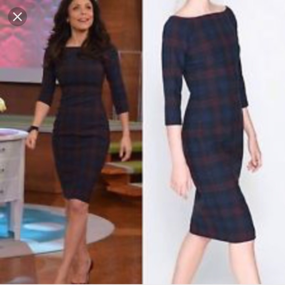 Zara navy blue plaid dress.