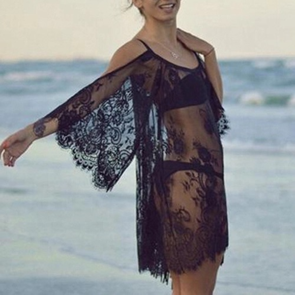 Just Arrived. Sexy lace black top/ dress/ coverup - Picture 3 of 3