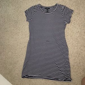 Navy blue and white striped T shirt dress