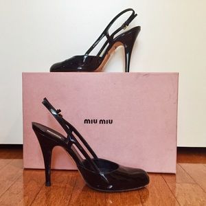 Miu Miu Black Patent Slingback Pumps 37