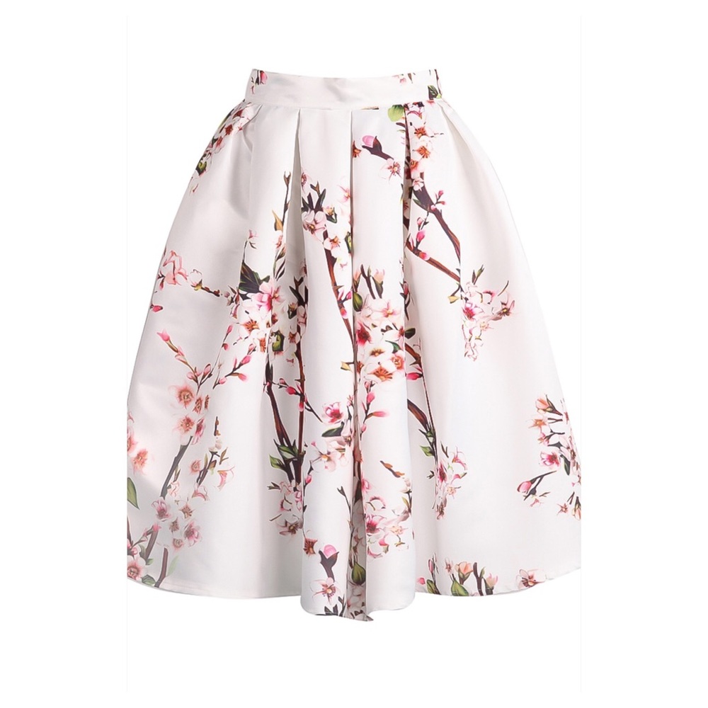 **SOLD** MIDI SKIRT white with pink floral pattern
