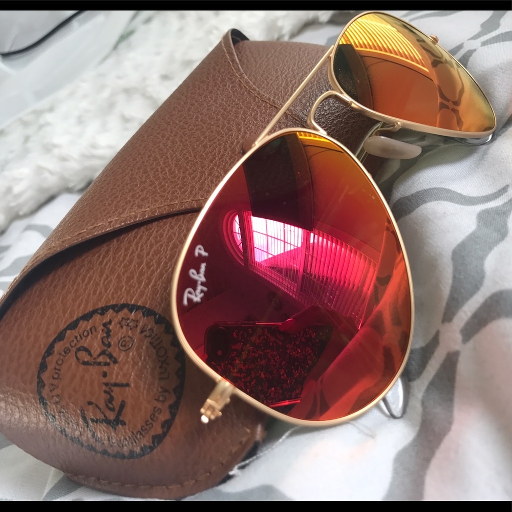 RayBan Polarized Aviators in Orange Flash