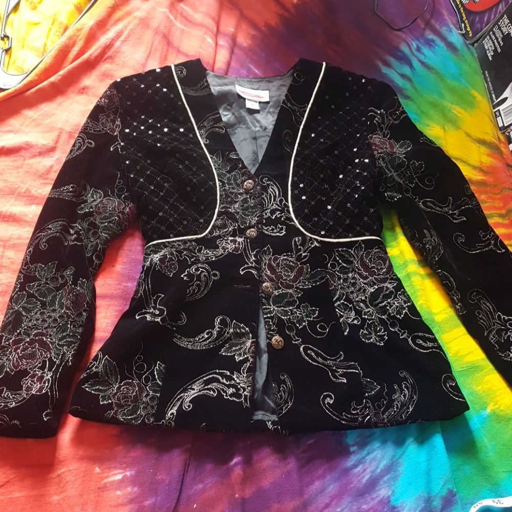 Jessica McClintok 80s Black Sequin Foil Blazer