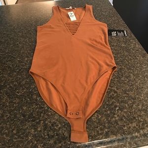 Express Tan Bodysuit with Strappy Deep V