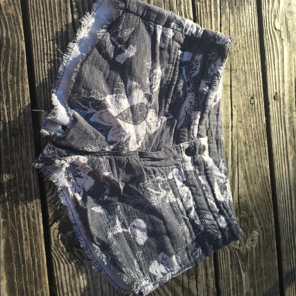 Free People navy and white floral printed cutoffs