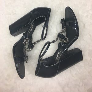 CHANEL Shoes - Chanel block heel chain sandals CHANEL Shoes - Chanel block heel chain sandals