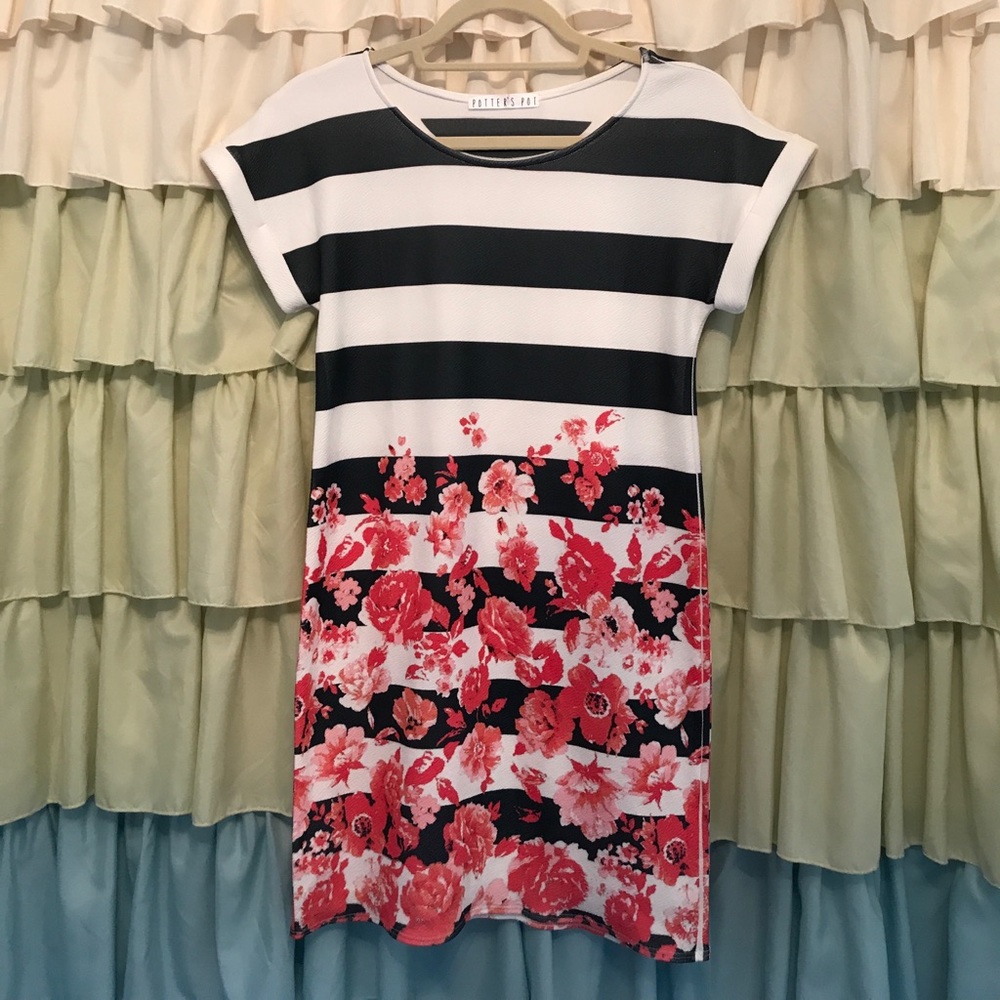 Navy striped floral dress
