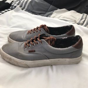 Gray and Brown Leather Vans Floral Pattern