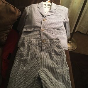 Sear sucker suit! 18mo. Blue and white EUC