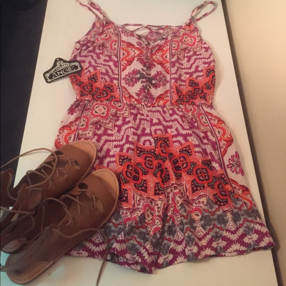 NWT Floral Print Lattice Romper
