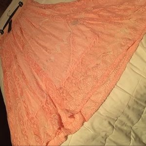 Peach Lace Overlay Maxi Skirt