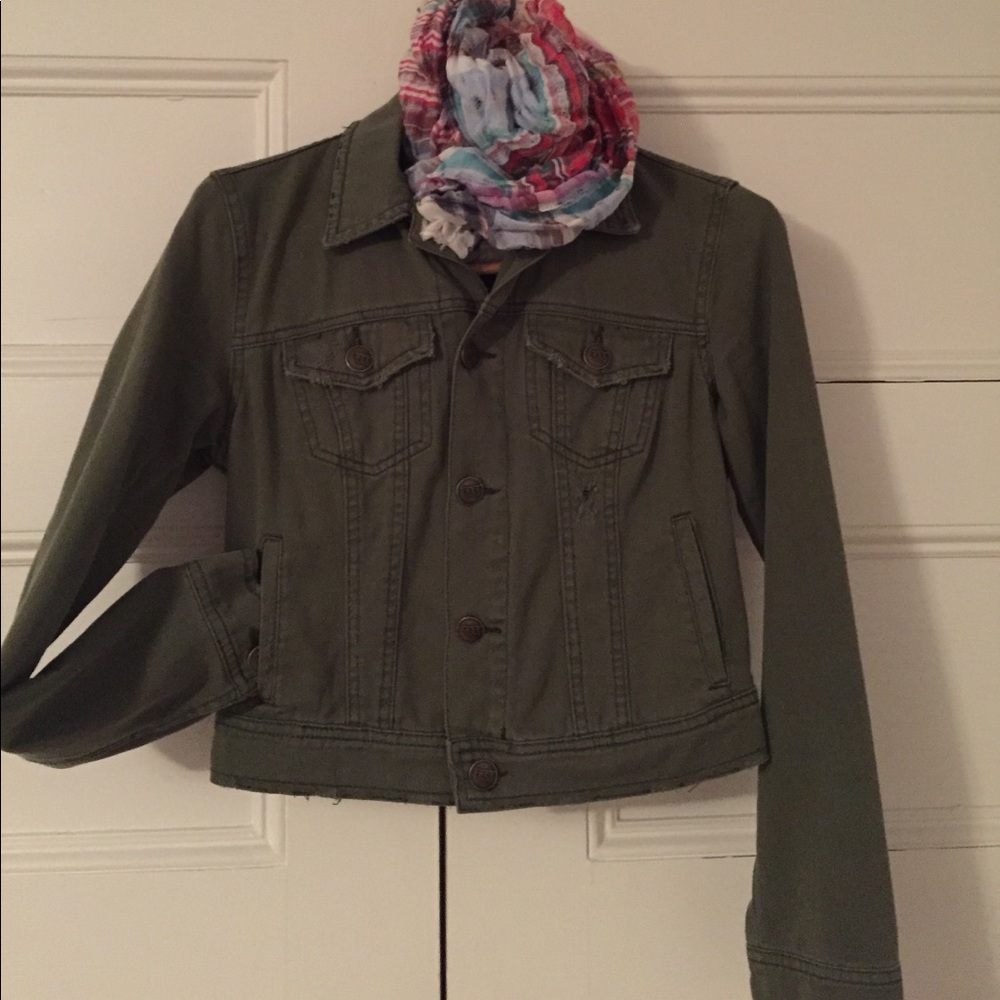 Free People Distressed Army Green "Jean" Jacket
