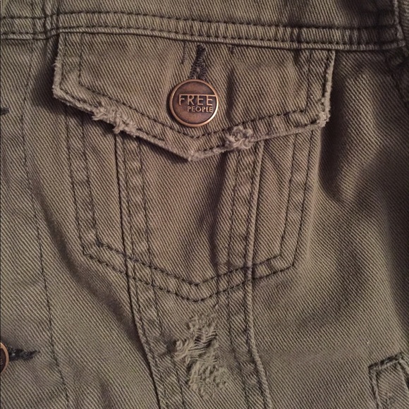 Free People Distressed Army Green "Jean" Jacket - Picture 5 of 6